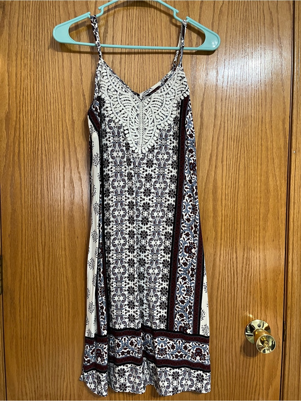 Knox Rose Cream and Brown Printed Lace-Trim Dress